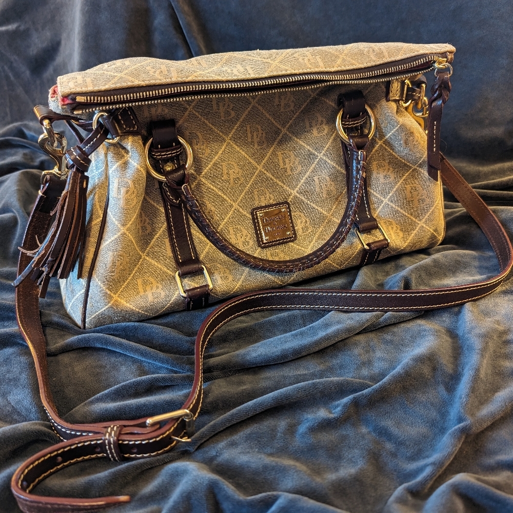 Dooney&Bourke Tan Logo Satchel with Flourentine leather